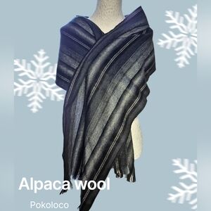 Alpaca Wool Ombre Grey Stripe Scarf, Like New